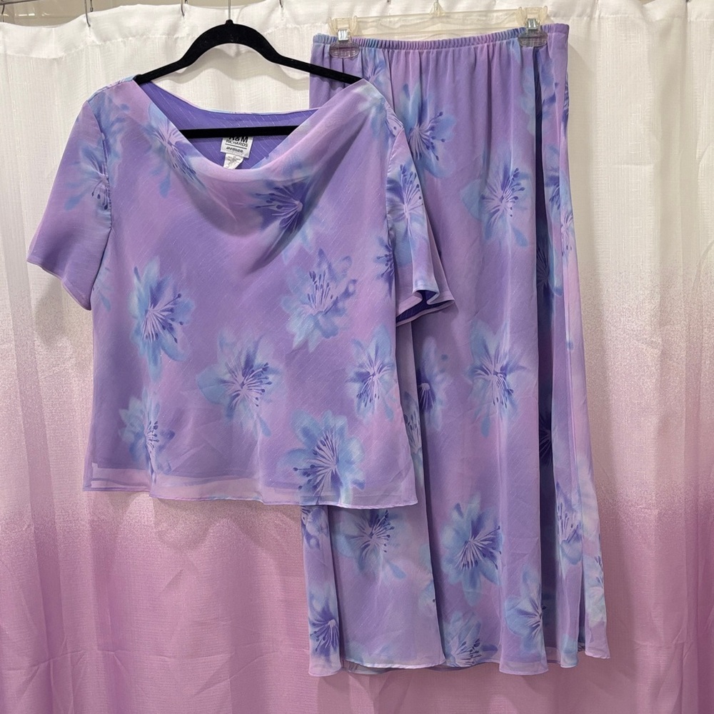 R&M Richards Purple Floral top and skirt set